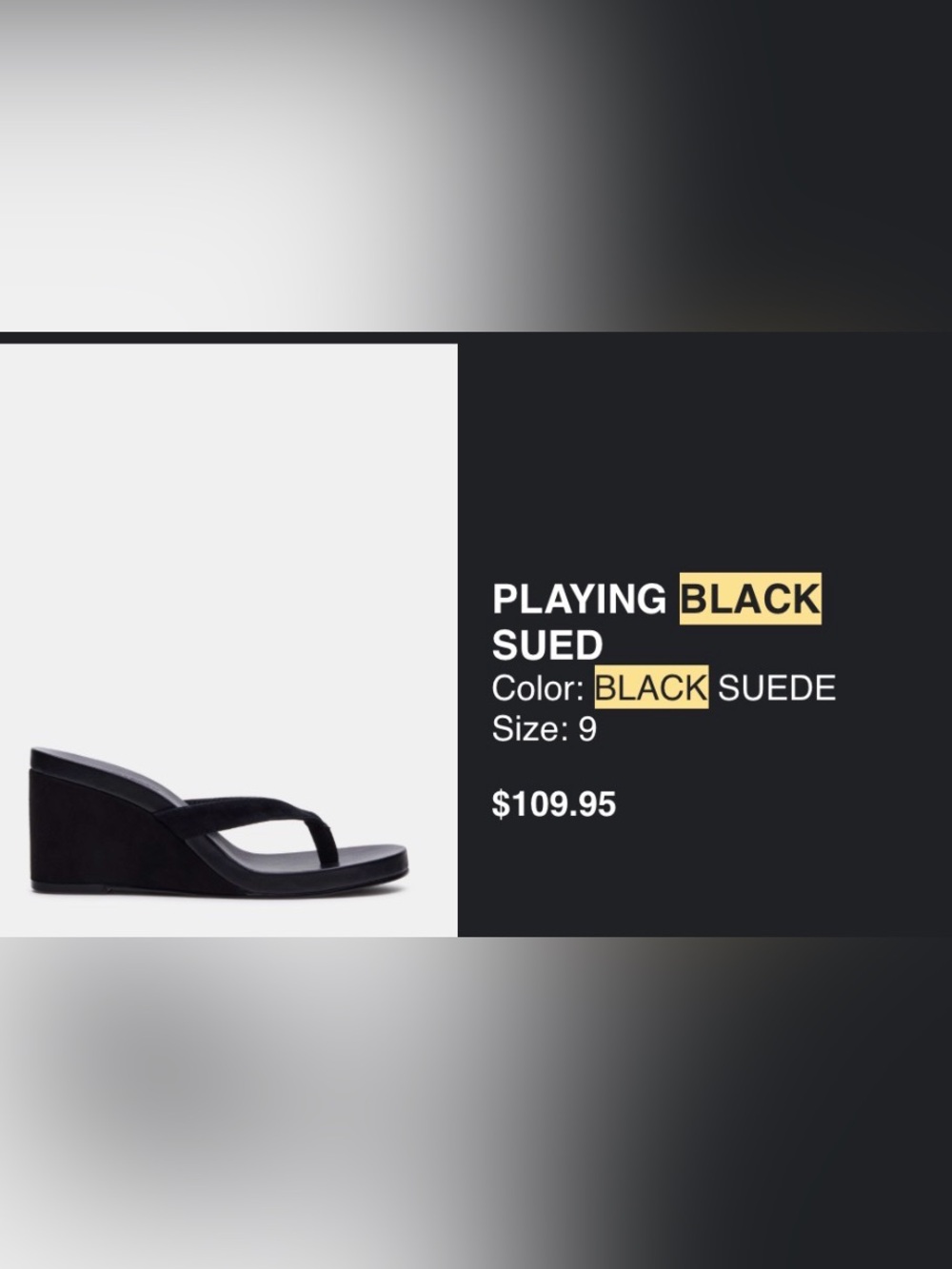 Steve Madden Black Velvet Platform Wedge Thong Sandals size 9